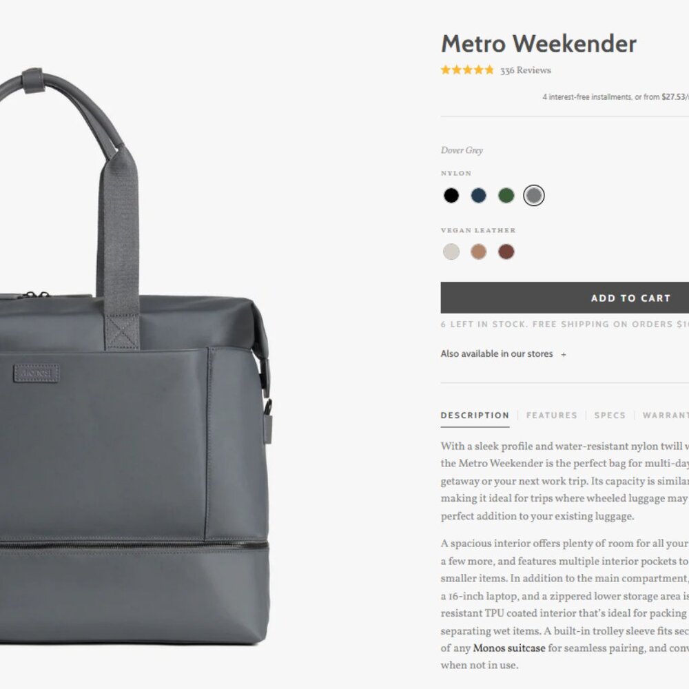 Monos Weekended Bag Dover Grey